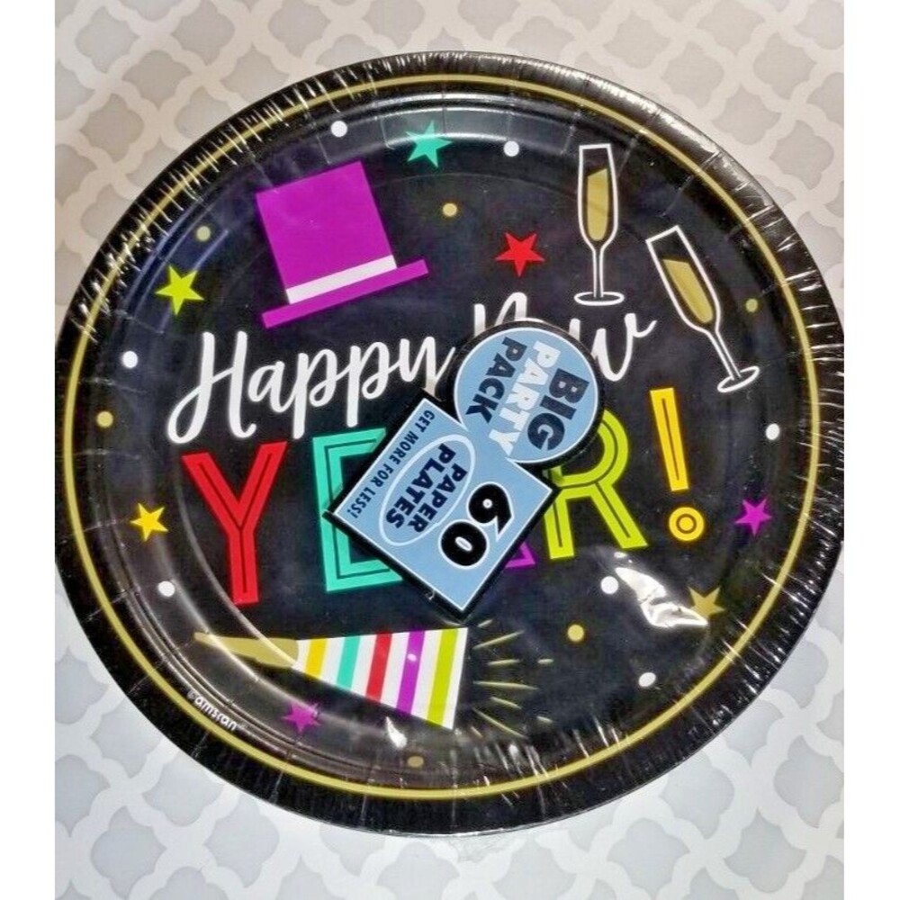 New Year's Party Plates 60 Count Pack Happy New Year 9" Size Made in USA